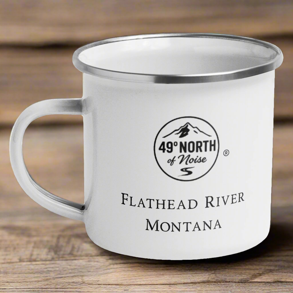 Flathead River Enamel Mug – 12oz Vintage Camp Cup for Coffee or Whiskey