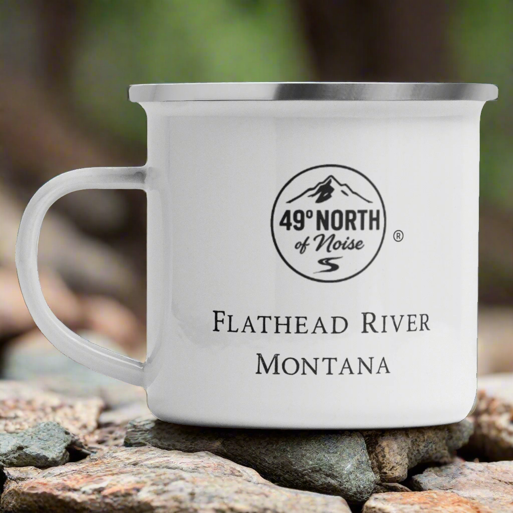 Flathead River Enamel Mug – 12oz Vintage Camp Cup for Coffee or Whiskey