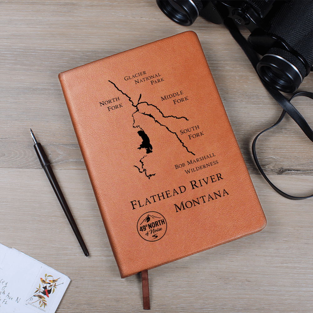 Flathead River Journal – Leather Hardcover with Engraved Map Design