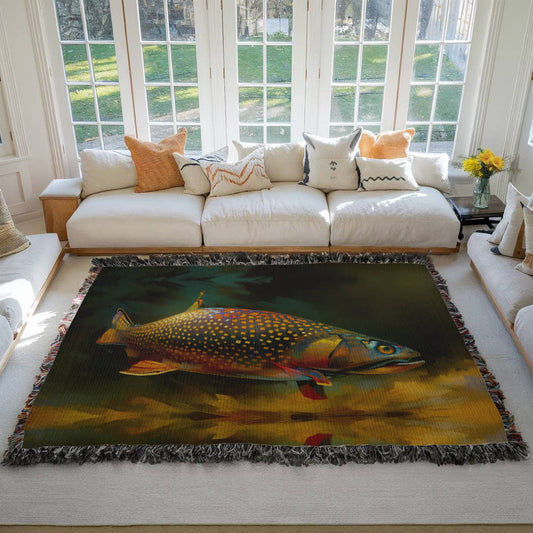 Brook Trout Cabin Blanket – 100% Cotton Woven Throw by 49° North of Noise