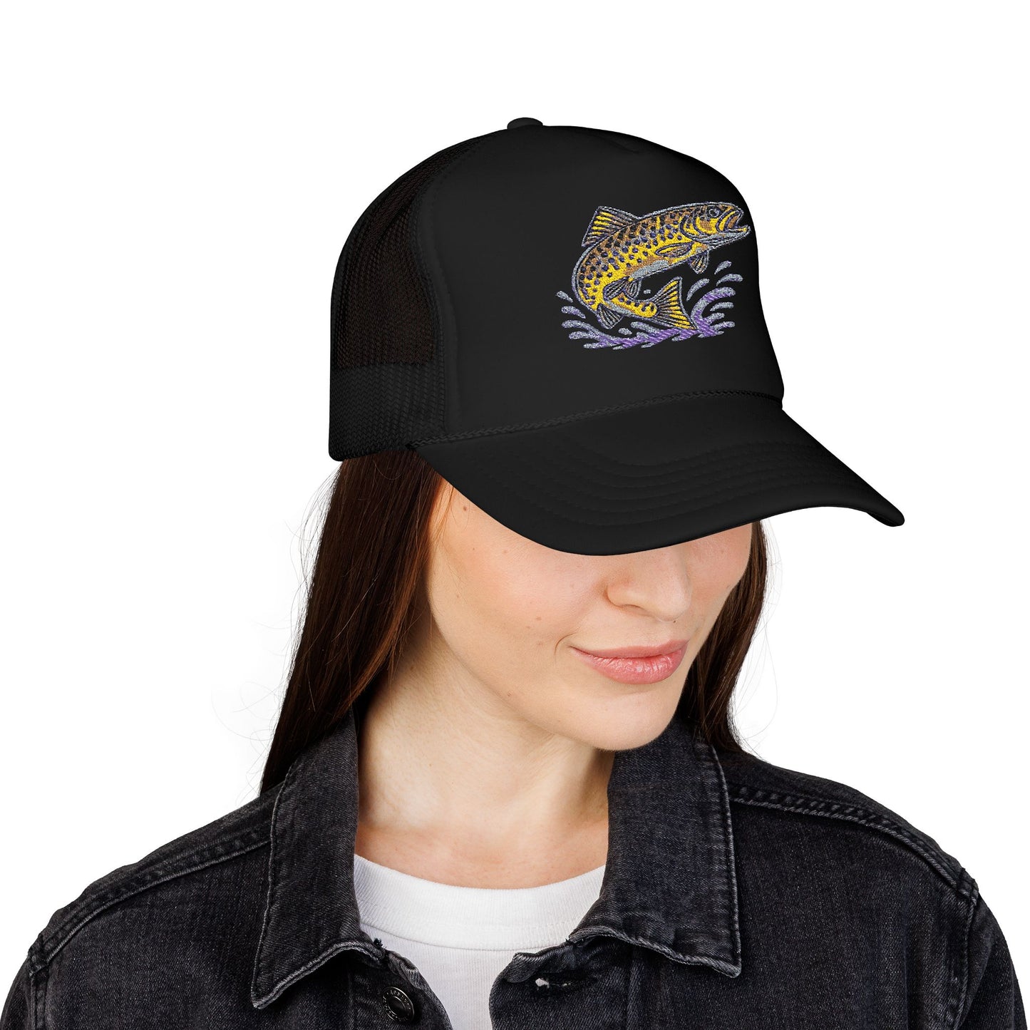 Embroidered Fish Foam Trucker Hat, Perfect for Outdoor Adventures, Fishing, Camping, Casual Wear, Gift for Nature Lovers