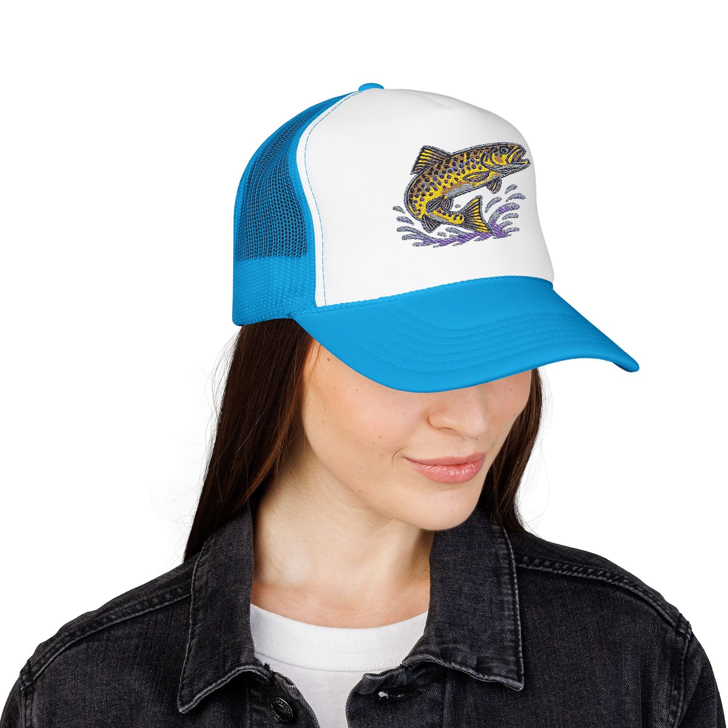 Embroidered Fish Foam Trucker Hat, Perfect for Outdoor Adventures, Fishing, Camping, Casual Wear, Gift for Nature Lovers