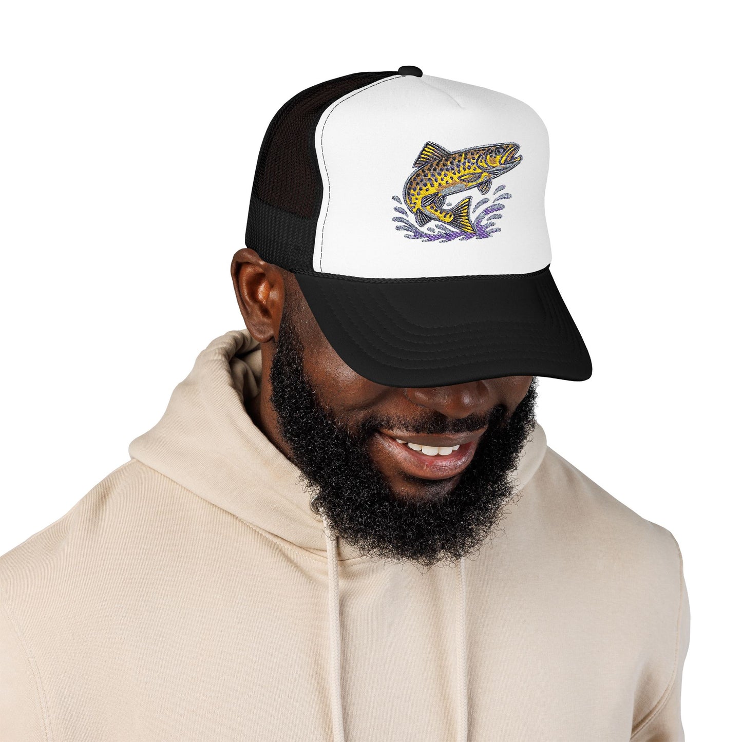 Embroidered Fish Foam Trucker Hat, Perfect for Outdoor Adventures, Fishing, Camping, Casual Wear, Gift for Nature Lovers