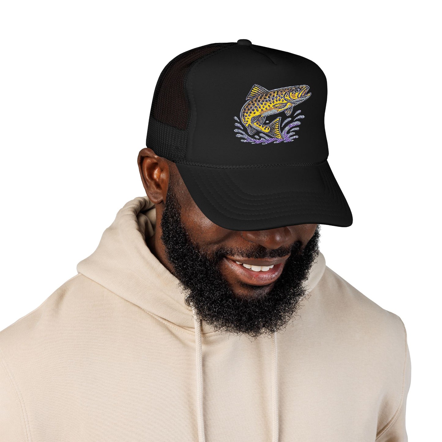 Embroidered Fish Foam Trucker Hat, Perfect for Outdoor Adventures, Fishing, Camping, Casual Wear, Gift for Nature Lovers