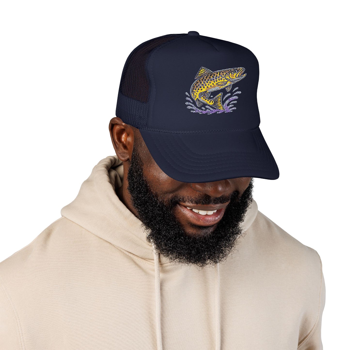 Embroidered Fish Foam Trucker Hat, Perfect for Outdoor Adventures, Fishing, Camping, Casual Wear, Gift for Nature Lovers