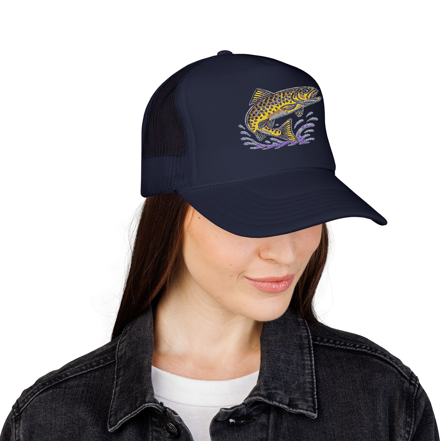 Embroidered Fish Foam Trucker Hat, Perfect for Outdoor Adventures, Fishing, Camping, Casual Wear, Gift for Nature Lovers