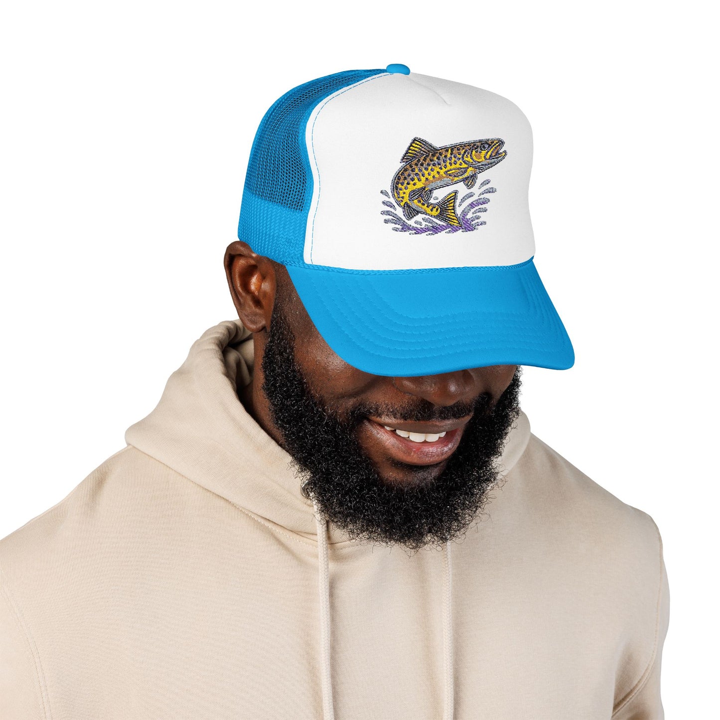Embroidered Fish Foam Trucker Hat, Perfect for Outdoor Adventures, Fishing, Camping, Casual Wear, Gift for Nature Lovers