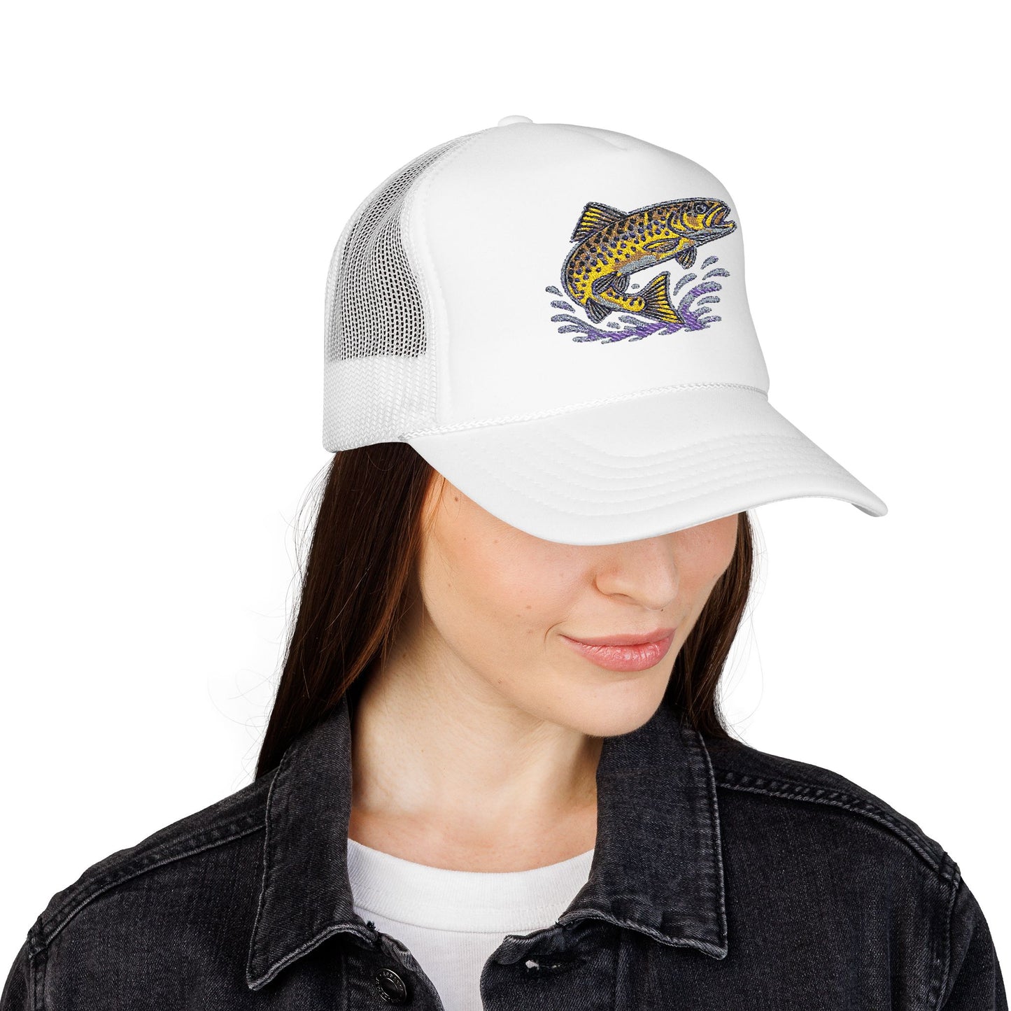 Embroidered Fish Foam Trucker Hat, Perfect for Outdoor Adventures, Fishing, Camping, Casual Wear, Gift for Nature Lovers