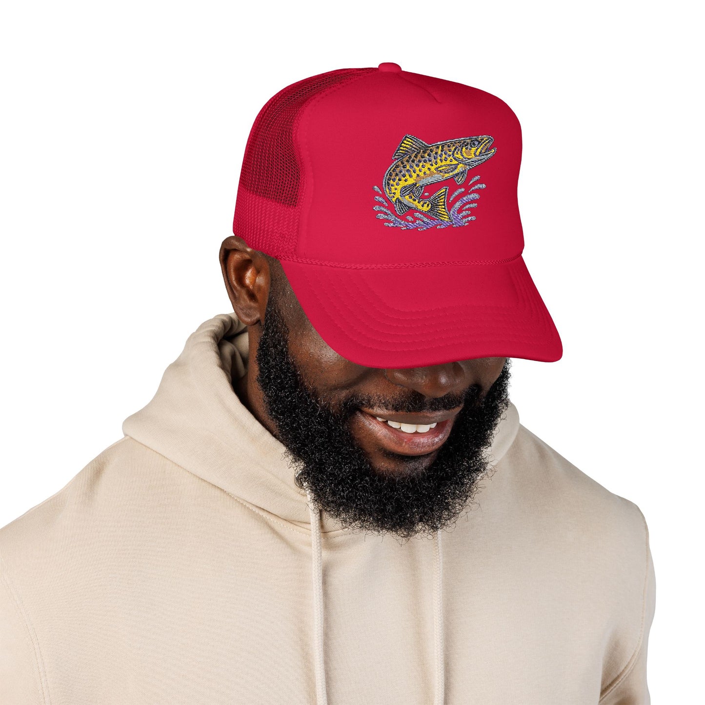 Embroidered Fish Foam Trucker Hat, Perfect for Outdoor Adventures, Fishing, Camping, Casual Wear, Gift for Nature Lovers