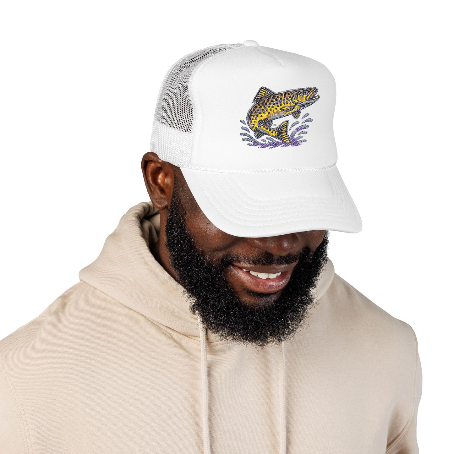 Embroidered Fish Foam Trucker Hat, Perfect for Outdoor Adventures, Fishing, Camping, Casual Wear, Gift for Nature Lovers