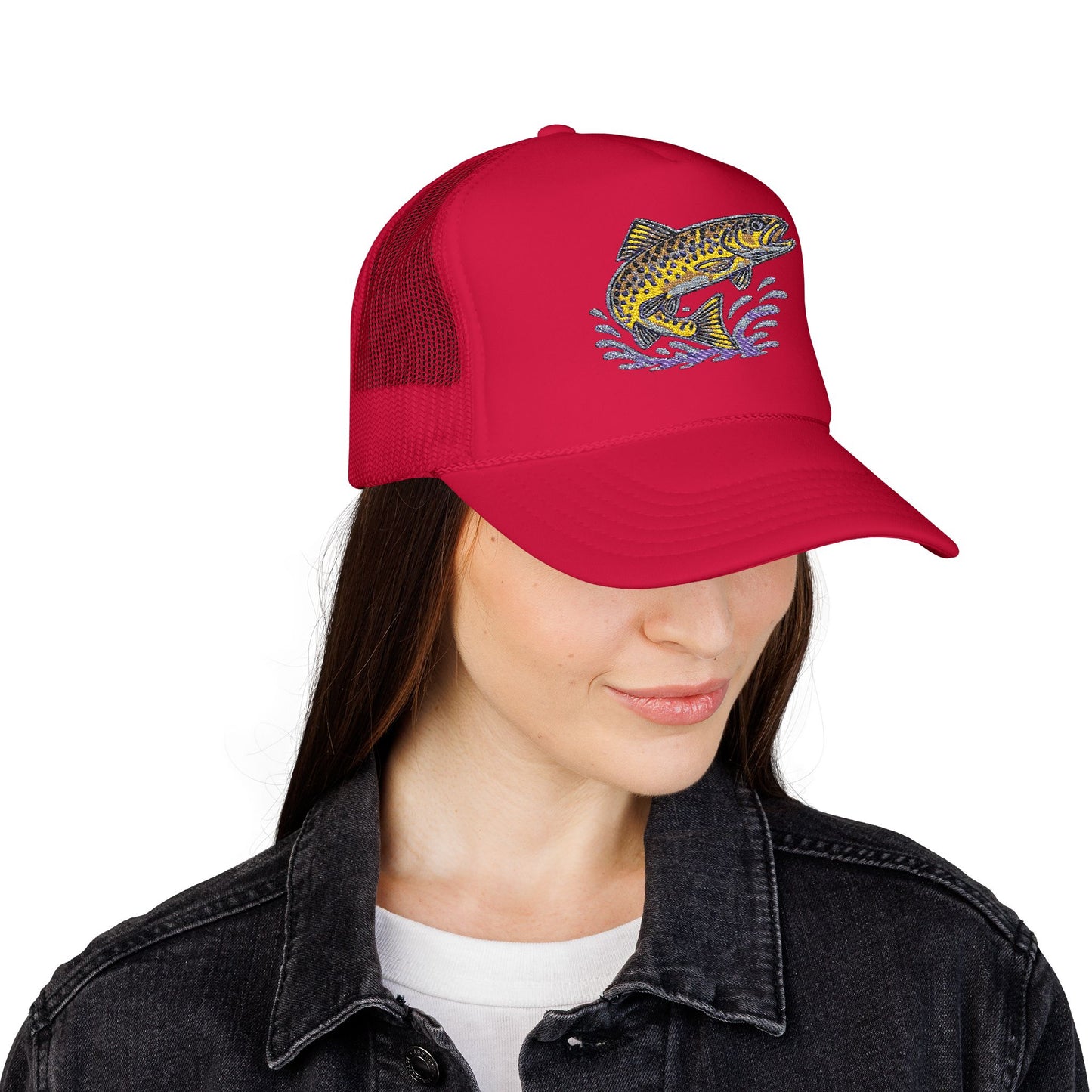 Embroidered Fish Foam Trucker Hat, Perfect for Outdoor Adventures, Fishing, Camping, Casual Wear, Gift for Nature Lovers