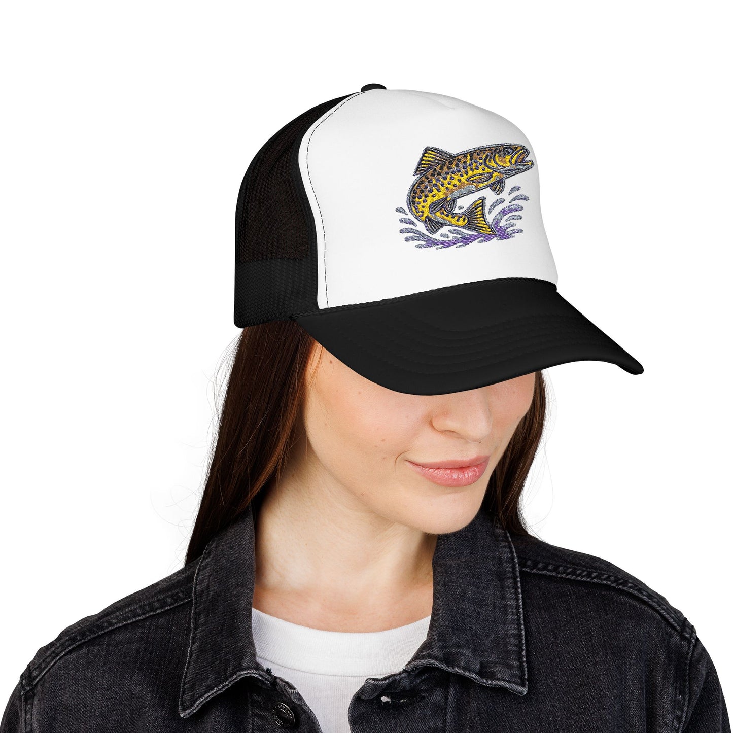 Embroidered Fish Foam Trucker Hat, Perfect for Outdoor Adventures, Fishing, Camping, Casual Wear, Gift for Nature Lovers