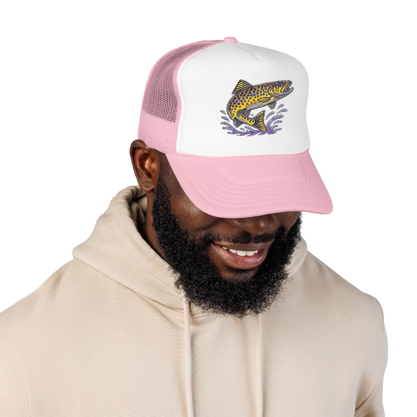 Embroidered Fish Foam Trucker Hat, Perfect for Outdoor Adventures, Fishing, Camping, Casual Wear, Gift for Nature Lovers