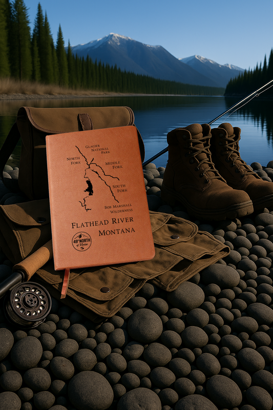 Flathead River Journal – Leather Hardcover with Engraved Map Design