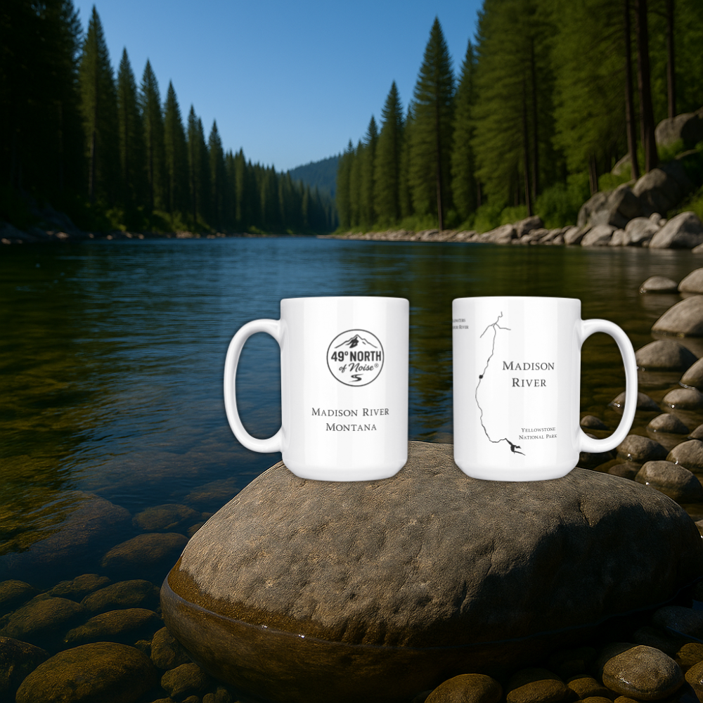 Montana Morning Mug | Madison River Edition – 49° North of Noise™ Ceramic Camp Cup – 15oz