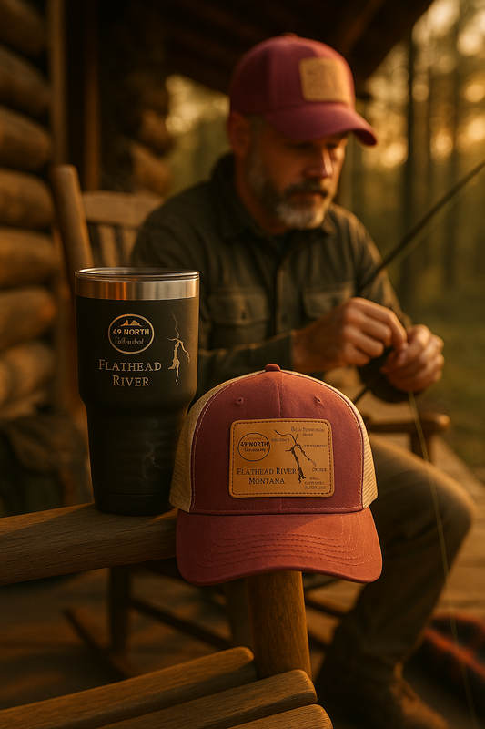 Flathead River Scout Map — 49° North Leather Patch Trucker Hat