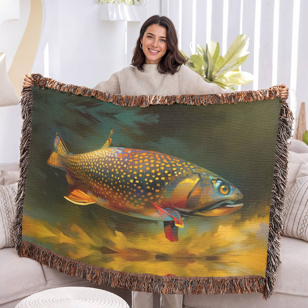 Brook Trout Cabin Blanket – 100% Cotton Woven Throw by 49° North of Noise