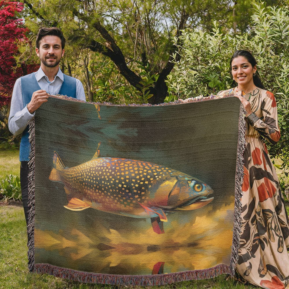 Brook Trout Cabin Blanket – 100% Cotton Woven Throw by 49° North of Noise