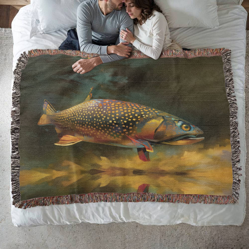 Brook Trout Cabin Blanket – 100% Cotton Woven Throw by 49° North of Noise