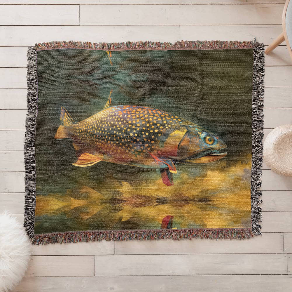 Brook Trout Cabin Blanket – 100% Cotton Woven Throw by 49° North of Noise