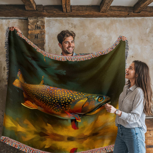 Brook Trout Cabin Blanket – 100% Cotton Woven Throw by 49° North of Noise