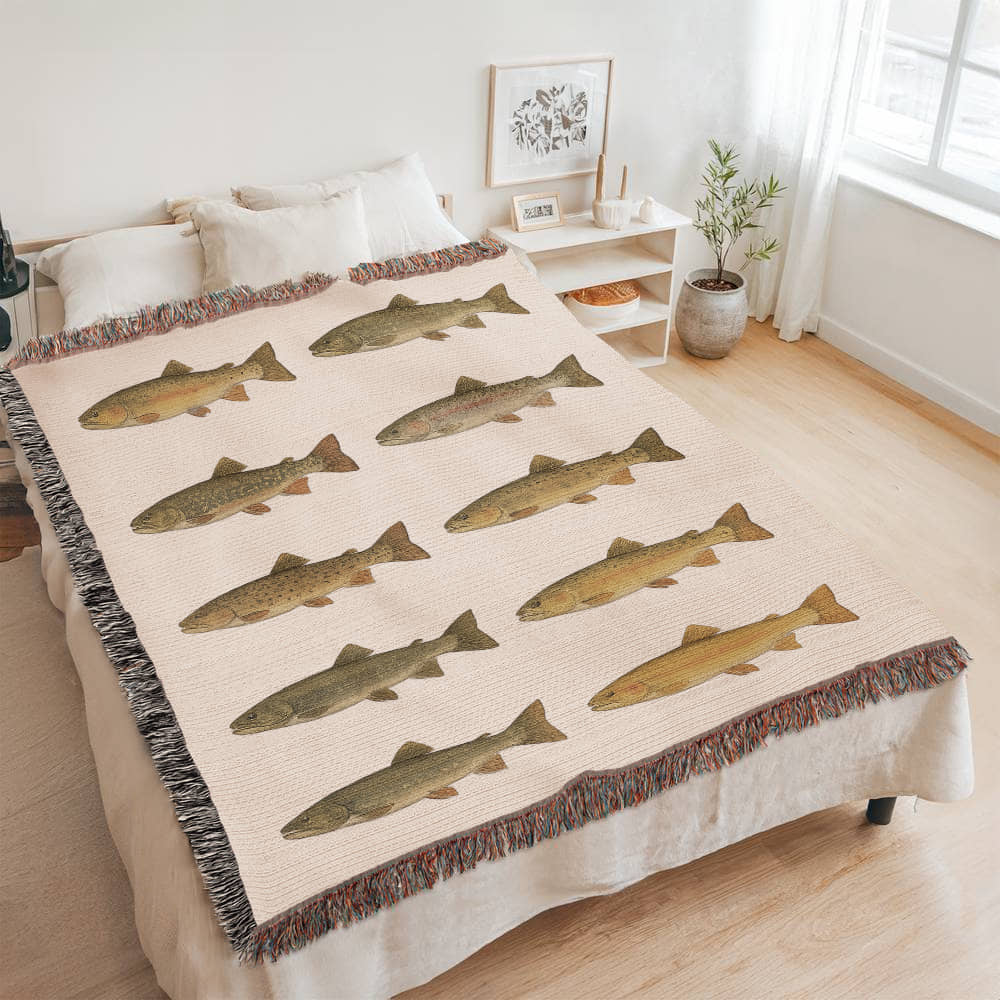 Montana Trout Blanket – Woven Heirloom-Quality Throw for Fly Fishing Enthusiasts